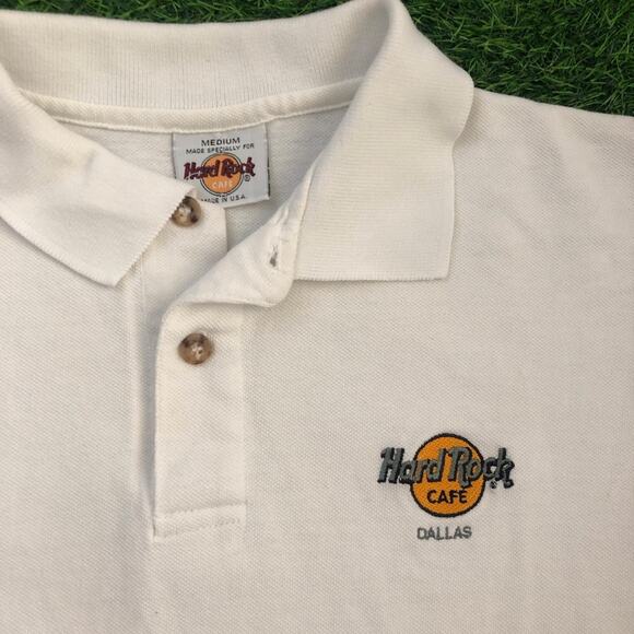 White Vintage Hard Rock Cafe Dallas Embroidered Polo Tee - Picture 3 of 4